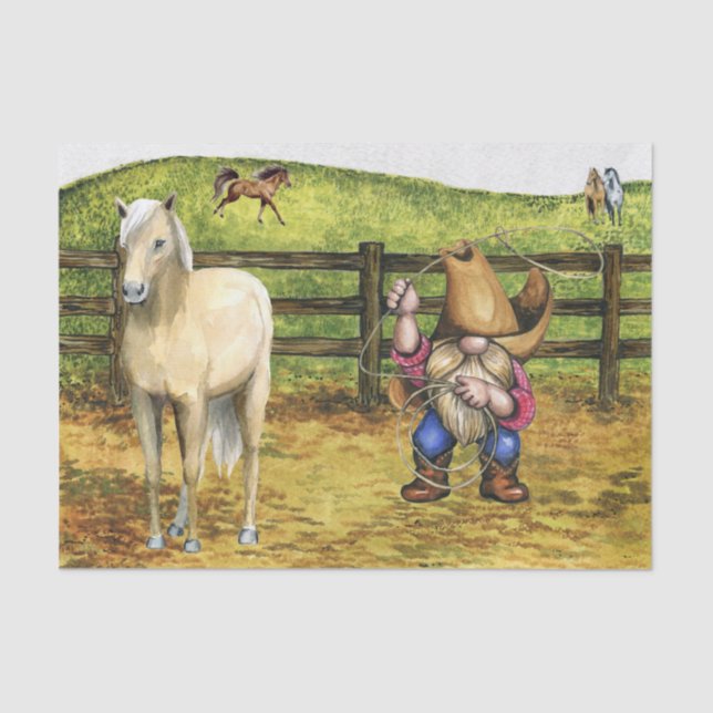 Papel De Seda Paisaje de Gnome Cowboy Country Farm (Anverso)