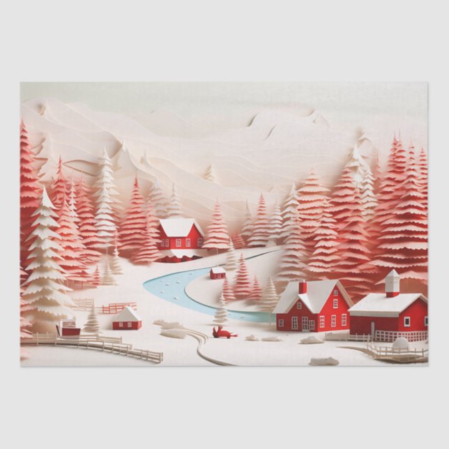 Papel De Seda Paisaje de invierno escandinavo en 3D (Anverso)