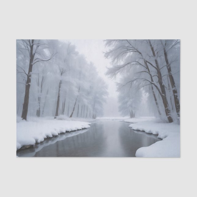 Papel De Seda Paisaje de invierno sereno con árboles cubiertos d (Anverso)