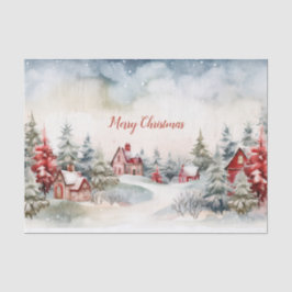 Papel De Seda Paisaje de los Pinos Rojos y Verdes navidades