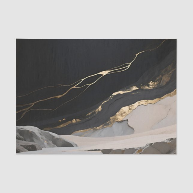 Papel De Seda Paisaje de mármol de oro negro (Anverso)