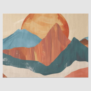 Papel De Seda Paisaje de montaña abstracto boho con sol