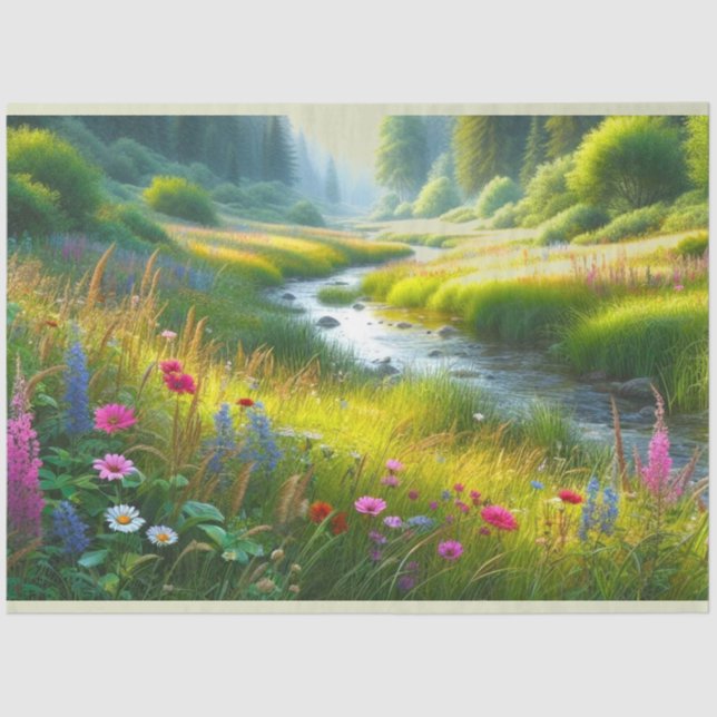 Papel De Seda Paisaje de pradera de flores silvestres (Anverso)