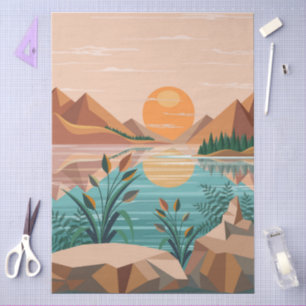 Papel De Seda Paisaje de puesta de sol en lago de montaña pacífi