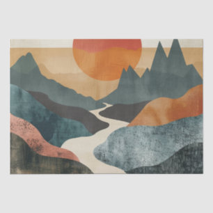 Papel De Seda Paisaje de río al atardecer de montaña en teal ter