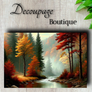 Papel De Seda Paisaje de río con brillo de bosque otoñal decoupa