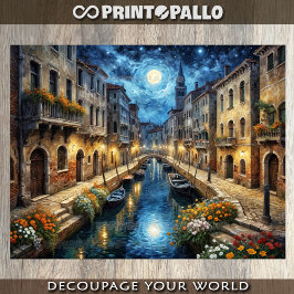 Papel De Seda Paisaje de Venecia de noche con el cielo de Van Go