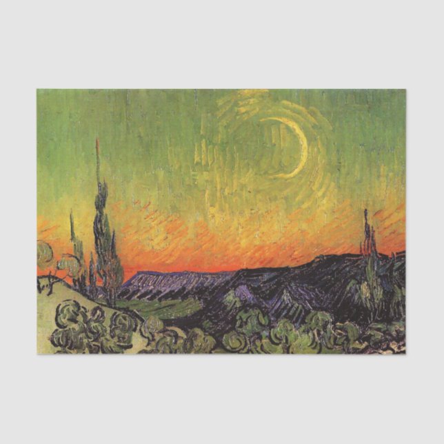 Papel De Seda Paisaje de Vincent Van Gogh Moonlit (Anverso)