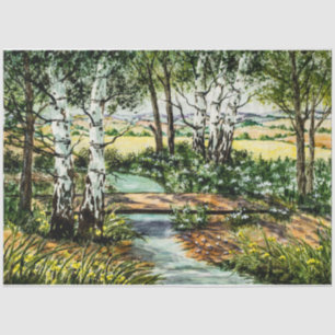Papel De Seda Paisaje de Woodland en época de primavera