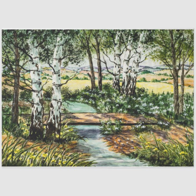 Papel De Seda Paisaje de Woodland en época de primavera (Anverso)
