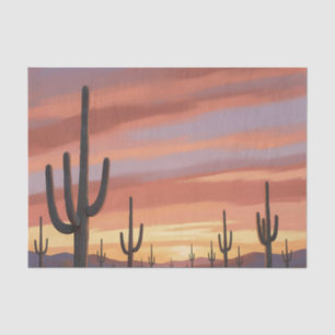 Papel De Seda Paisaje del cactus saguaro en la puesta del sol de