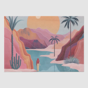 Papel De Seda Paisaje del oasis celestial de terracota turquesa