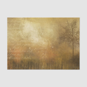 Papel De Seda Paisaje dorado victoriano surrealista con escritur