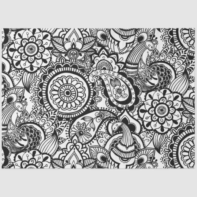 Papel De Seda Paisaje floral blanco y negro (Anverso)