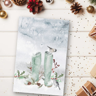 Papel De Seda Paisaje Invernal Acuarela Botas Pájaros