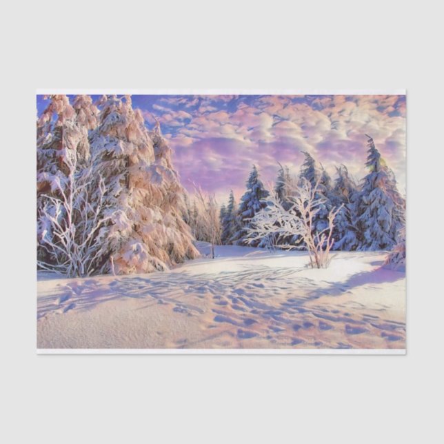 Papel De Seda Paisaje invernal con árboles nevados acuarela (Anverso)