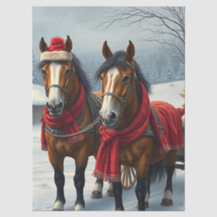 Papel De Seda Paisaje invernal con caballos y cabinas