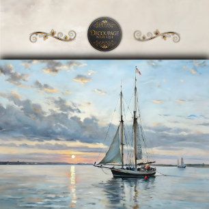 Papel De Seda Paisaje marino de velero al atardecer Decoupage