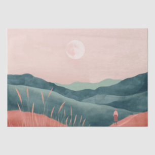 Papel De Seda Paisaje montañoso boho luna rosa teal