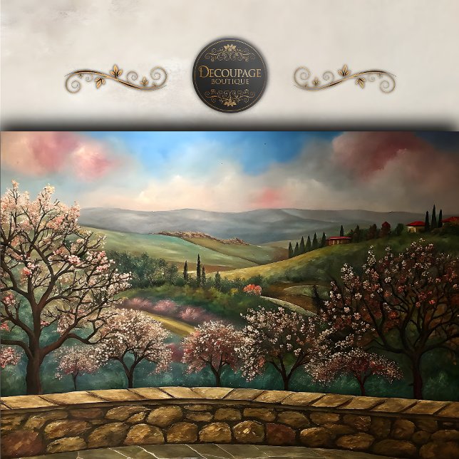Papel De Seda Paisaje Primaveral Toscano Decoupage (Tuscan Spring Landscape Decoupage Tissue Paper)
