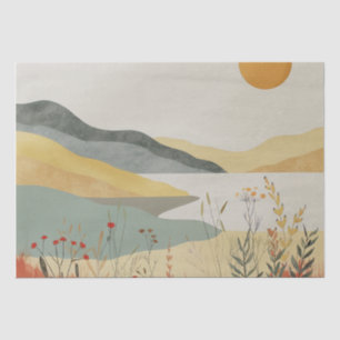 Papel De Seda Paisaje Retro de Terracota y Salvia junto al Lago