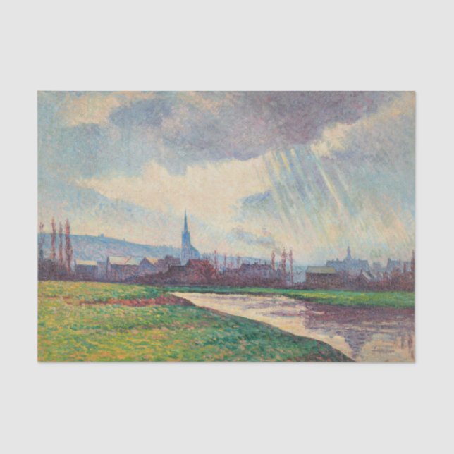 Papel De Seda Paisaje rural con río (por Maximilien Luce) (Anverso)