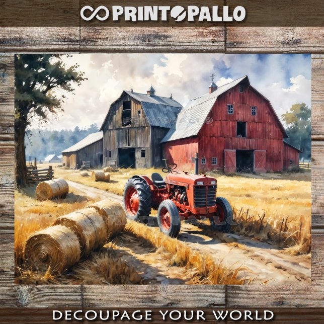 Papel De Seda Paisaje rural rural con granero y tractor (Subido por el creador)