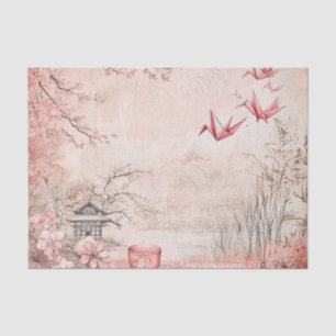 Papel De Seda Paisaje Sereno de Flor de Cerezo Rosa (1)