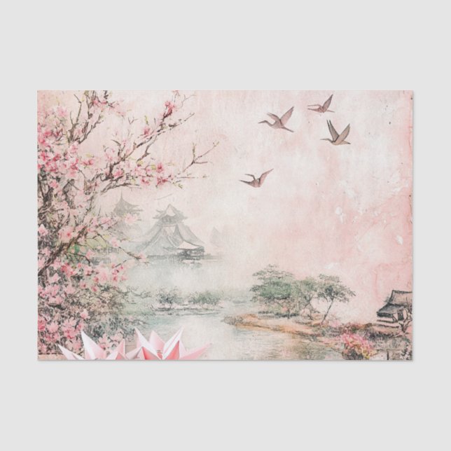 Papel De Seda Paisaje Sereno de Flor de Cerezo Rosa (2) (Anverso)