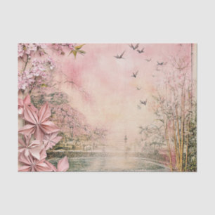 Papel De Seda Paisaje Sereno de Flor de Cerezo Rosa (8)