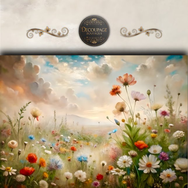 Papel De Seda Paisaje Soñado de Pradera de Flores Silvestres Dec (Dreamy Wildflower Meadow Landscape Decoupage Tissue Paper)