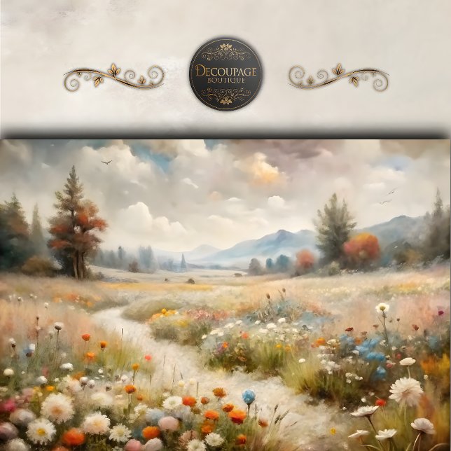 Papel De Seda Paisaje suave de valle de flores silvestres decoup (Soft Wildflower Valley Landscape Decoupage Tissue Paper)