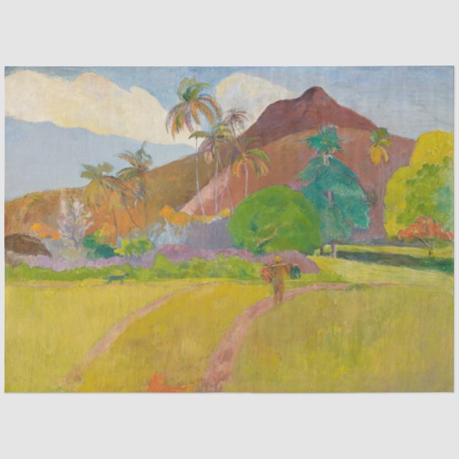 Papel De Seda Paisaje tahitiano (por Paul Gaugin) (Anverso)