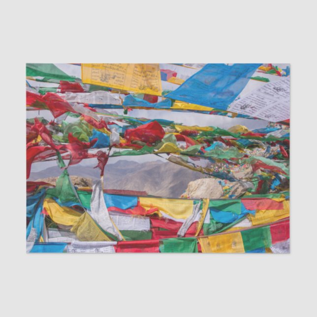 Papel De Seda Paisaje tibetano con banderas de oración - Himalay (Anverso)