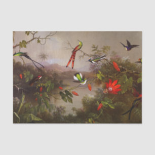 Papel De Seda Paisaje tropical con 10 Hummingbirds Heade
