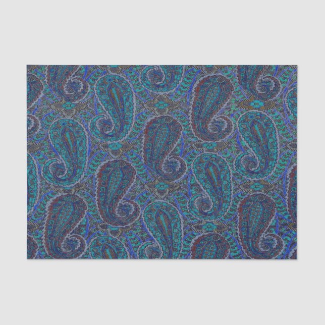 Papel De Seda Paisley Azul Indio Boho Clásico Vintage (Anverso)