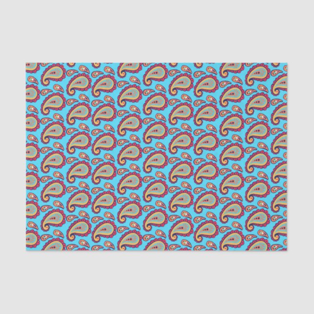 Papel De Seda Paisley azul intrépida (Anverso)