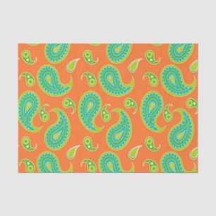 Papel De Seda Paisley azulverde en el naranja brillante