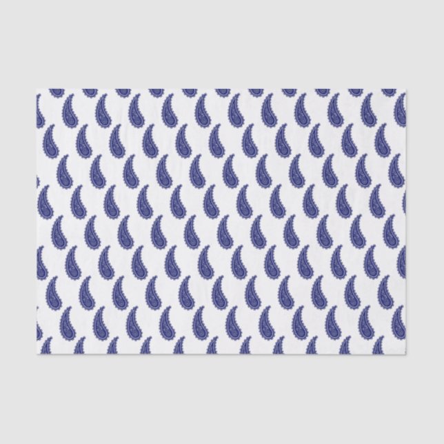 Papel De Seda Paisley blanca azul con estilo de época (Anverso)