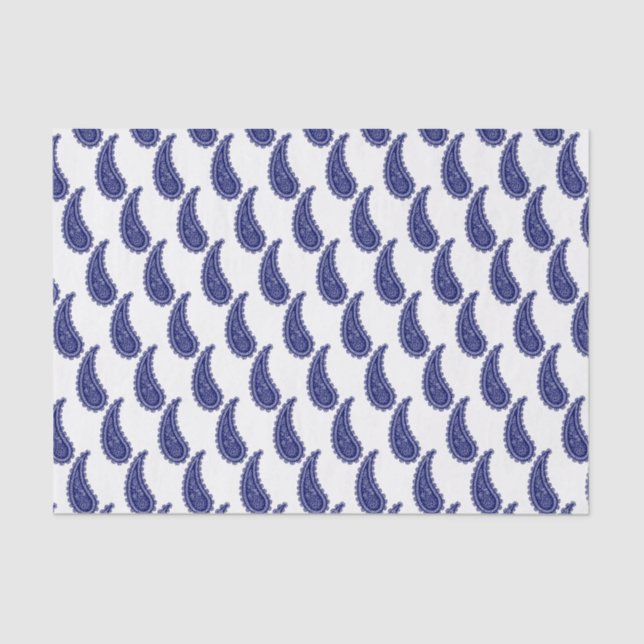 Papel De Seda Paisley blanca azul con estilo de época (Anverso)