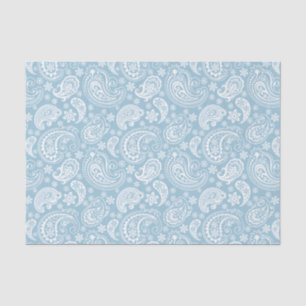Papel De Seda Paisley blanca de la cosecha sobre fondo azul del 
