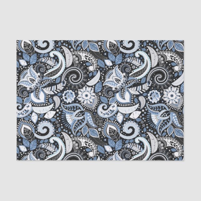 Papel De Seda Paisley blanca y azul imprimen elegante fiesta de  (Anverso)