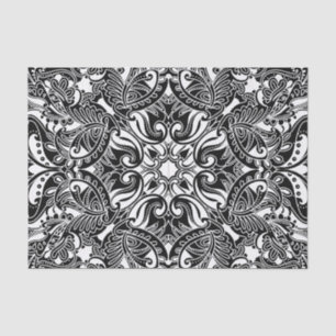 Papel De Seda Paisley blanco y negro