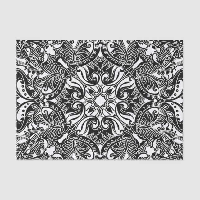 Papel De Seda Paisley blanco y negro (Anverso)