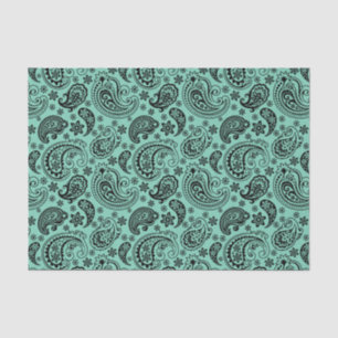 Papel De Seda Paisley de la cosecha negra sobre fondo mint-verde