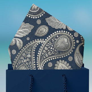 Papel De Seda Paisley en azul marino elegante aspecto vintage pl