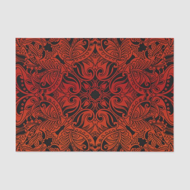 Papel De Seda Paisley rojo oscuro y negra bonita (Anverso)