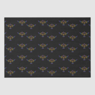 Papel De Seda Pájaro abstracto dorado, púrpura y verde sobre neg