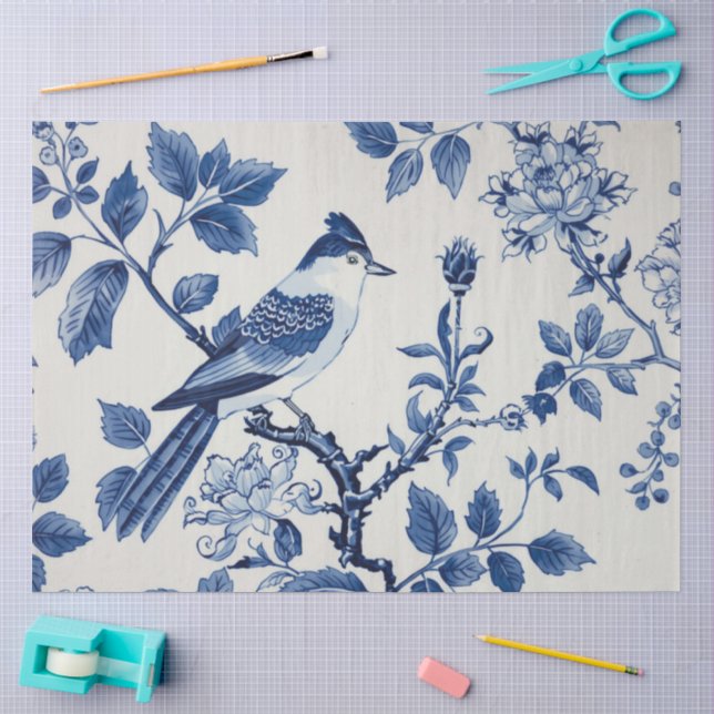 Papel De Seda Pájaro Azul Chinoiserie Decoupage (Artesanía)