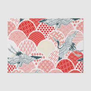 Papel De Seda Pájaro blanco rojo japonés Kimono Decoración flora
